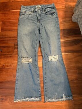 Good American Good Flare Distressed Raw Hem High Rise Jeans Size 6/28 (1247)